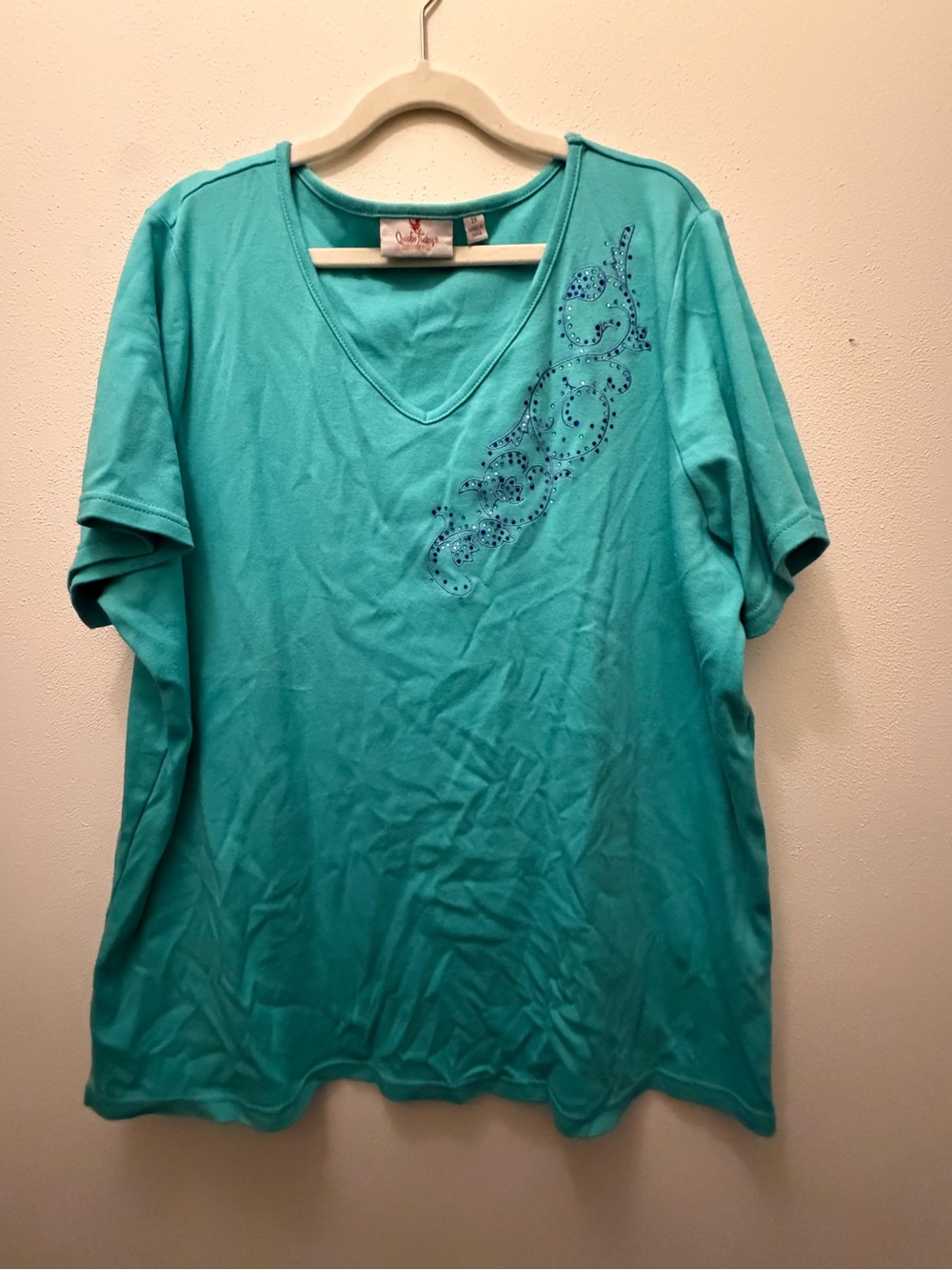 Embellished V-Neck Tunic Top in Turquoise